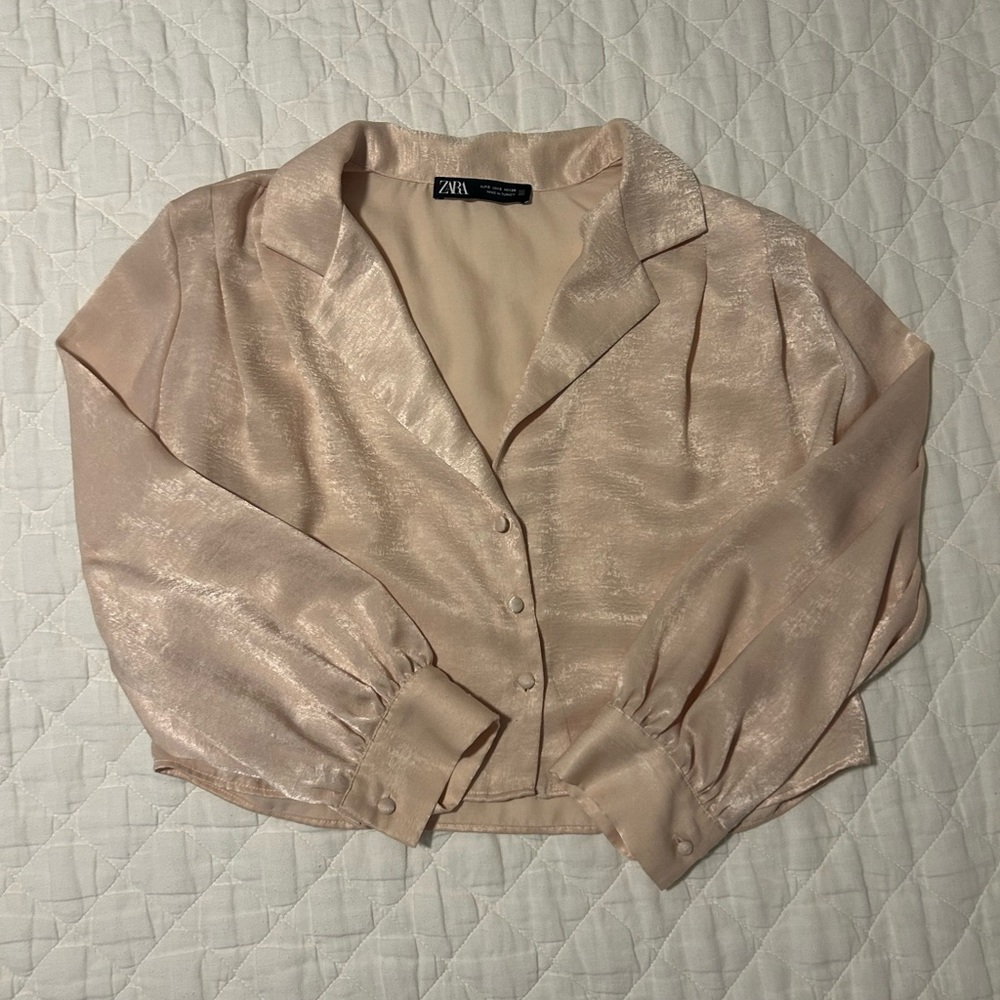 Zara Elegant Cream Champagne Satin Blouse